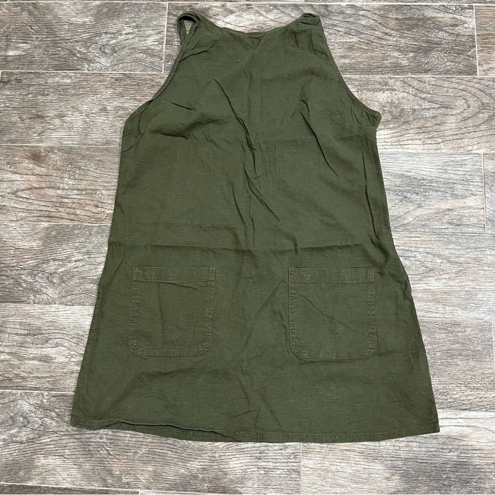 Olive Green Sleeveless Pinafore Dress